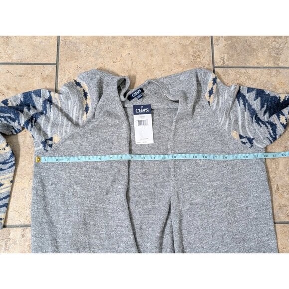 Chaps Women Sz 1X Gray Open Wrap Cardigan Fringe Tribal Aztec - Picture 8 of 9